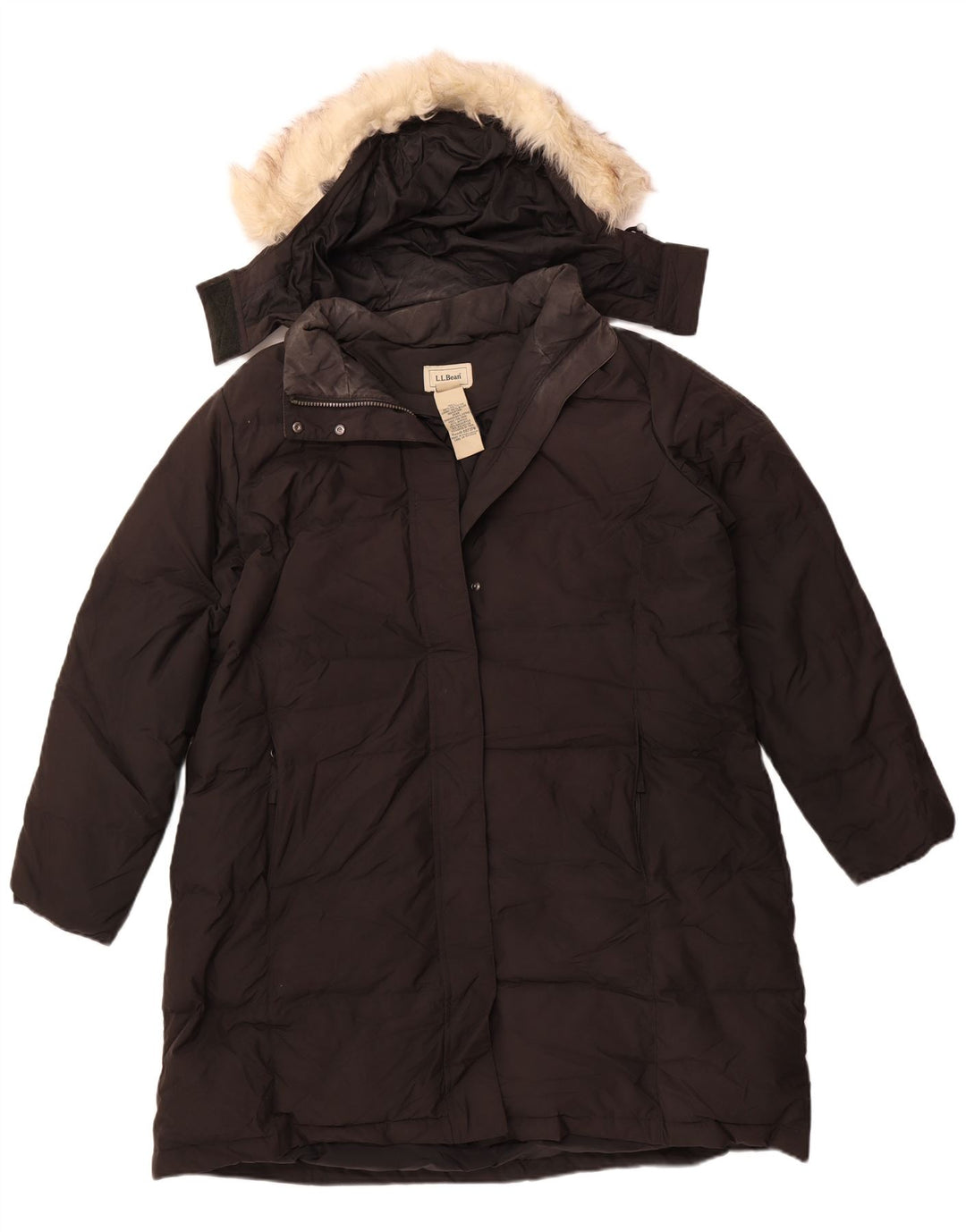 L.L.BEAN Damski, oversize'owy, ocieplany płaszcz z kapturem UK 18 XL, czarny poliester