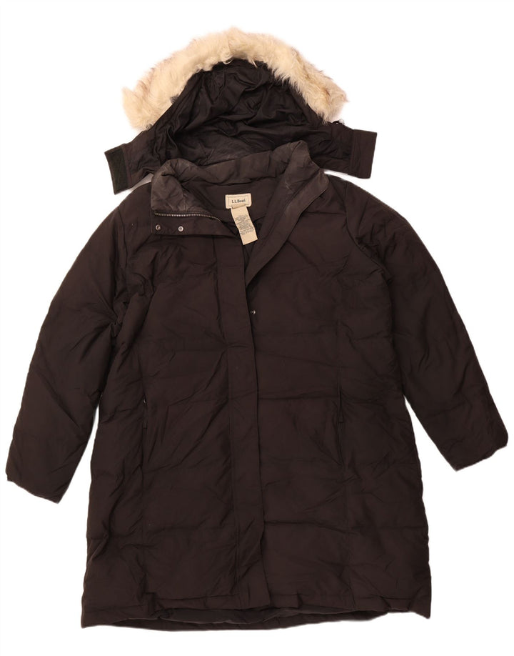 L.L.BEAN Damski, oversize'owy, ocieplany płaszcz z kapturem UK 18 XL, czarny poliester