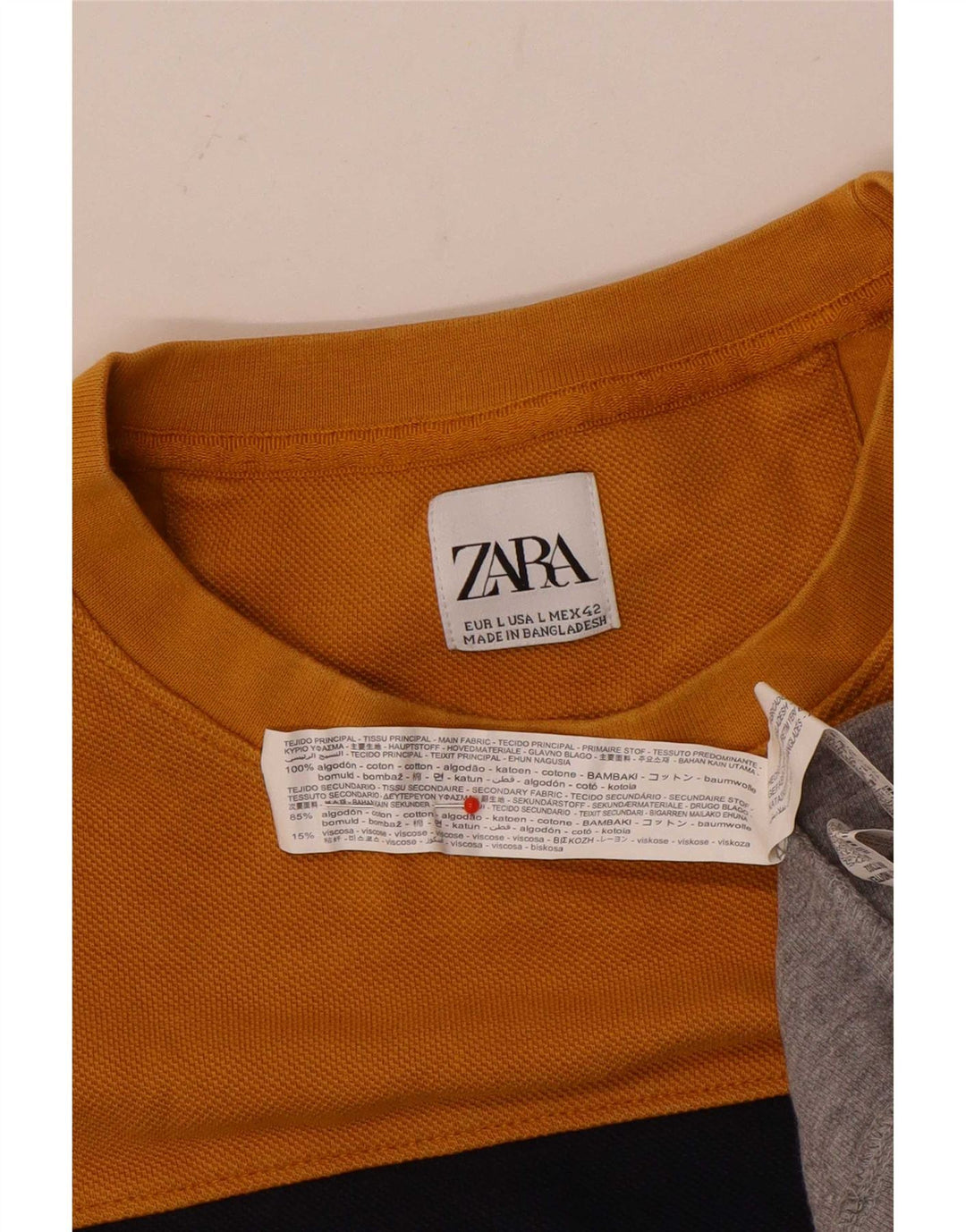 Męski sweter Zara, duży, żółty, bawełniany z blokami kolorów
