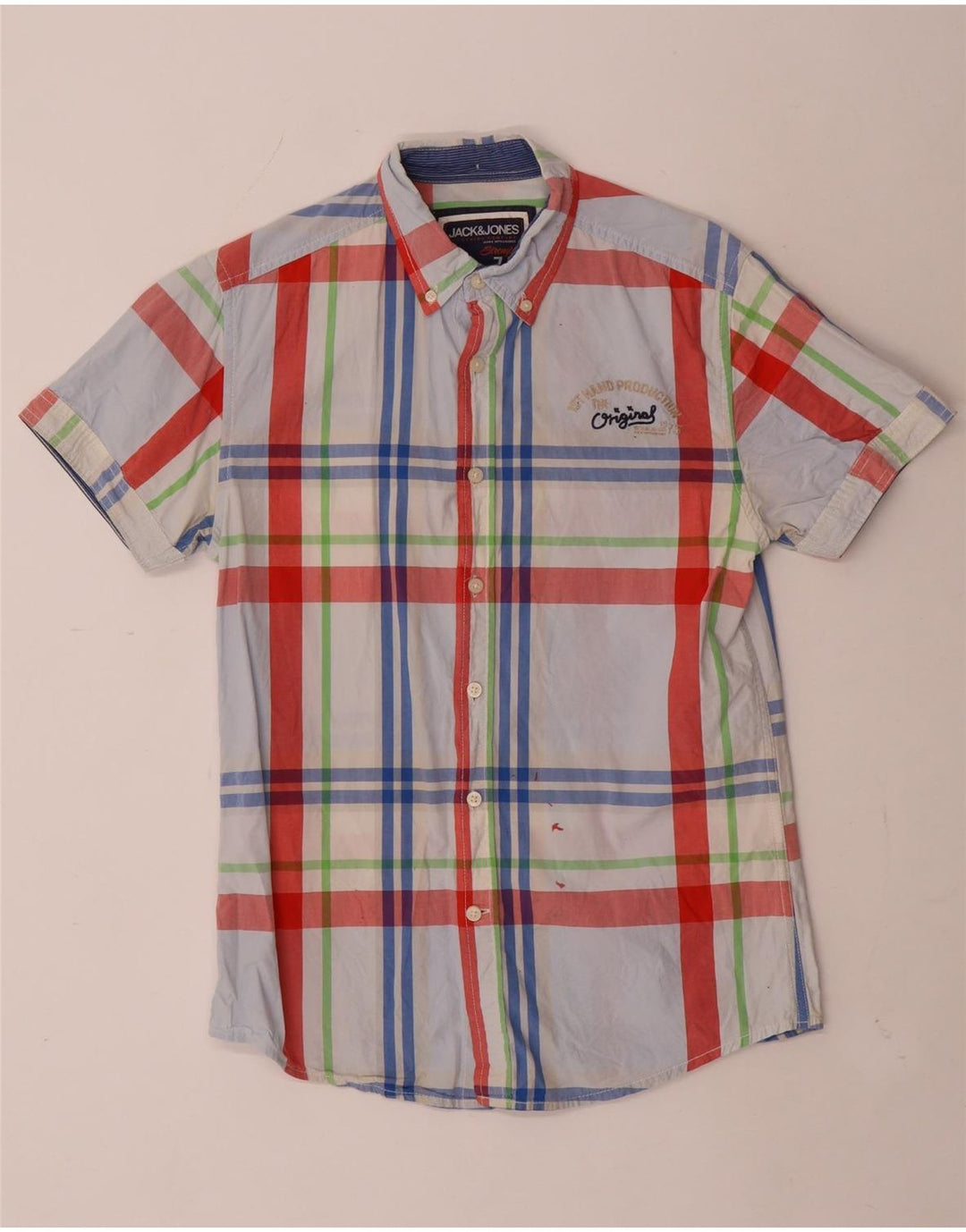 Męska koszula z krótkim rękawem Jack & Jones w średnią niebieską kratkę