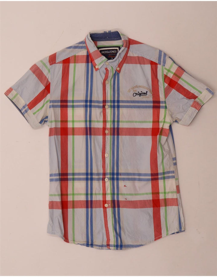 Męska koszula z krótkim rękawem Jack & Jones w średnią niebieską kratkę