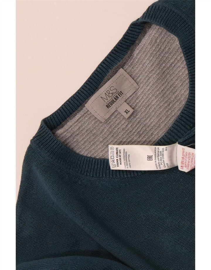 Marks & Spencer Męski sweter o regularnym kroju z okrągłym dekoltem XL, niebieski, bawełniany