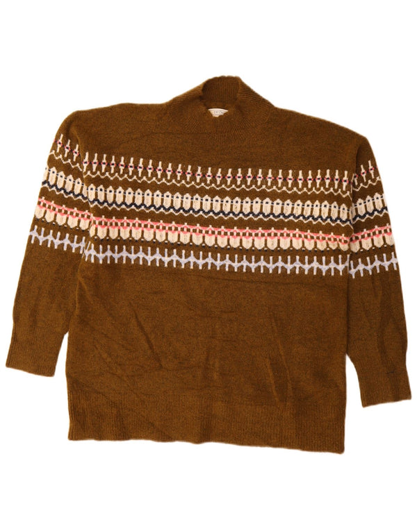 Damski sweter z golfem Fat Face UK 12 Medium Khaki Fair Isle