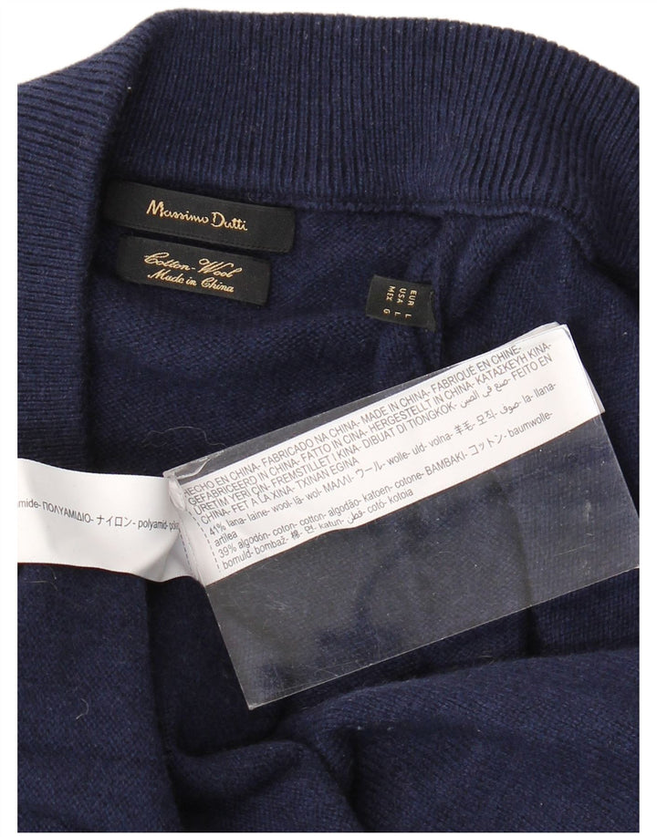 Męski sweter rozpinany Massimo Dutti, duży, granatowy, wełniany