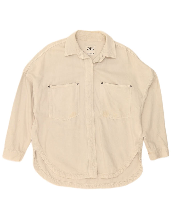 Damska koszula dżinsowa oversize Zara UK 10 Small, beżowa, bawełniana