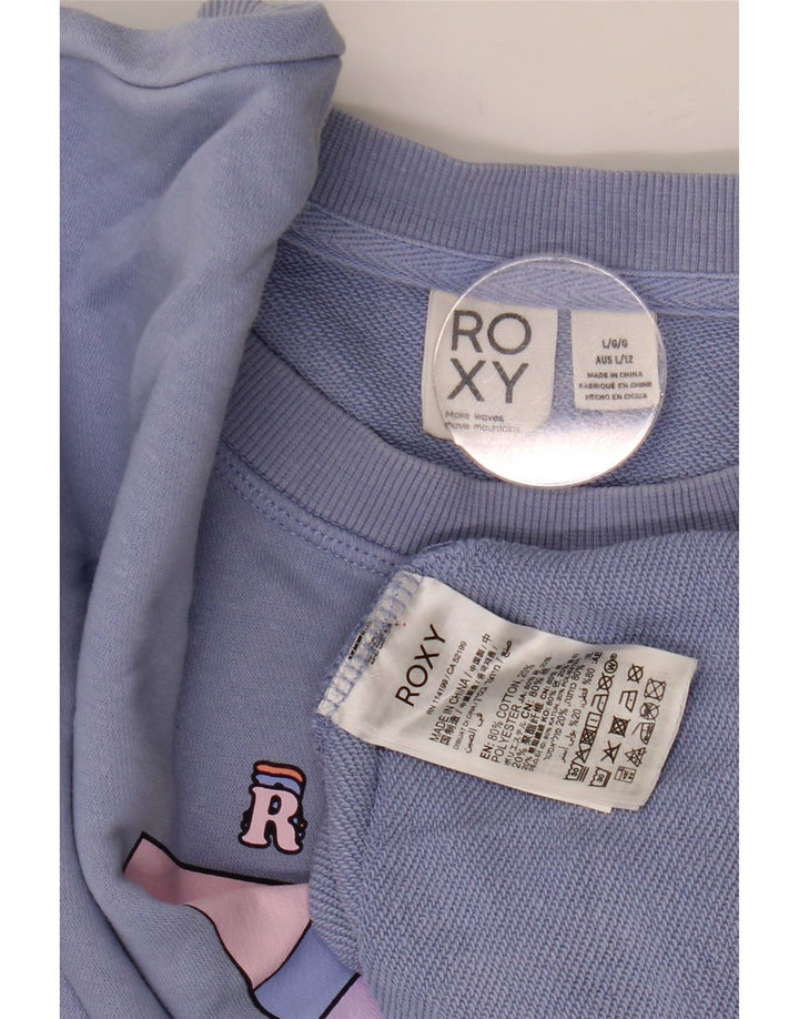 Damska bluza oversize ROXY Crop Graphic Jumper UK 16, duża niebieska