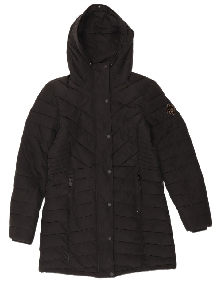SUPERDRY Damski płaszcz z kapturem i ociepleniem UK 10, mały, czarny poliester