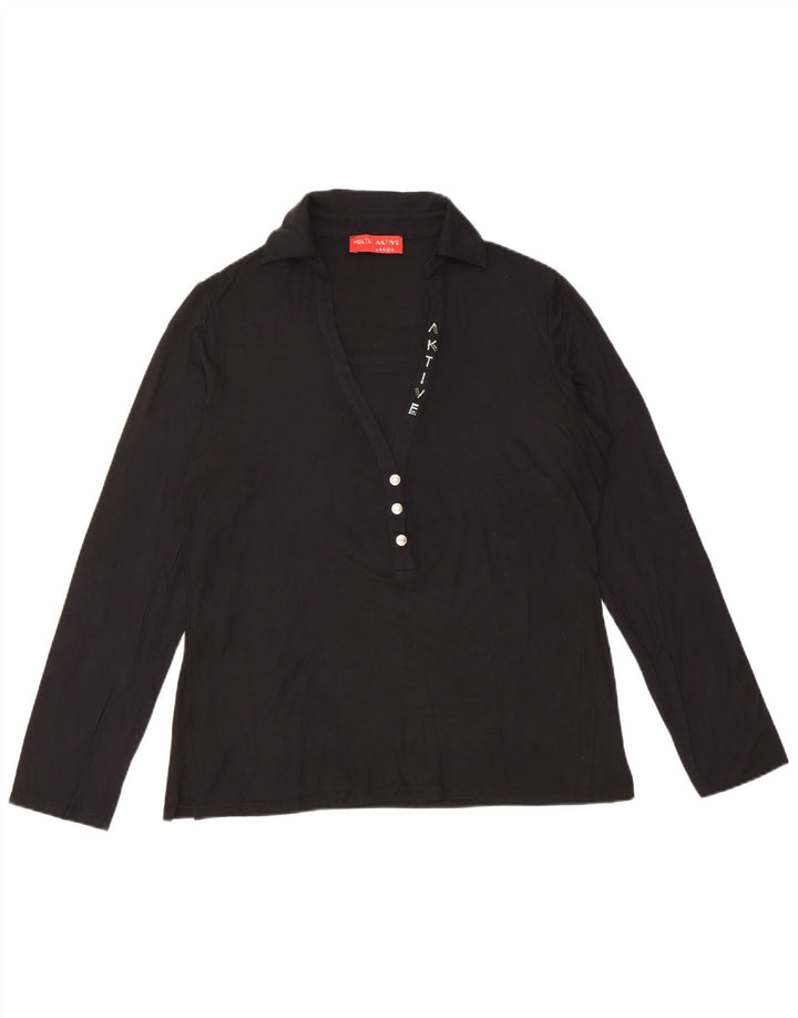 Damska koszulka polo z długim rękawem PERTE BY KRIZIA UK 14, średnia czarna wiskoza