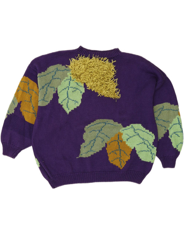 Vintage Womens Crew Neck Jumper Sweater UK 18 XL Purple Floral
