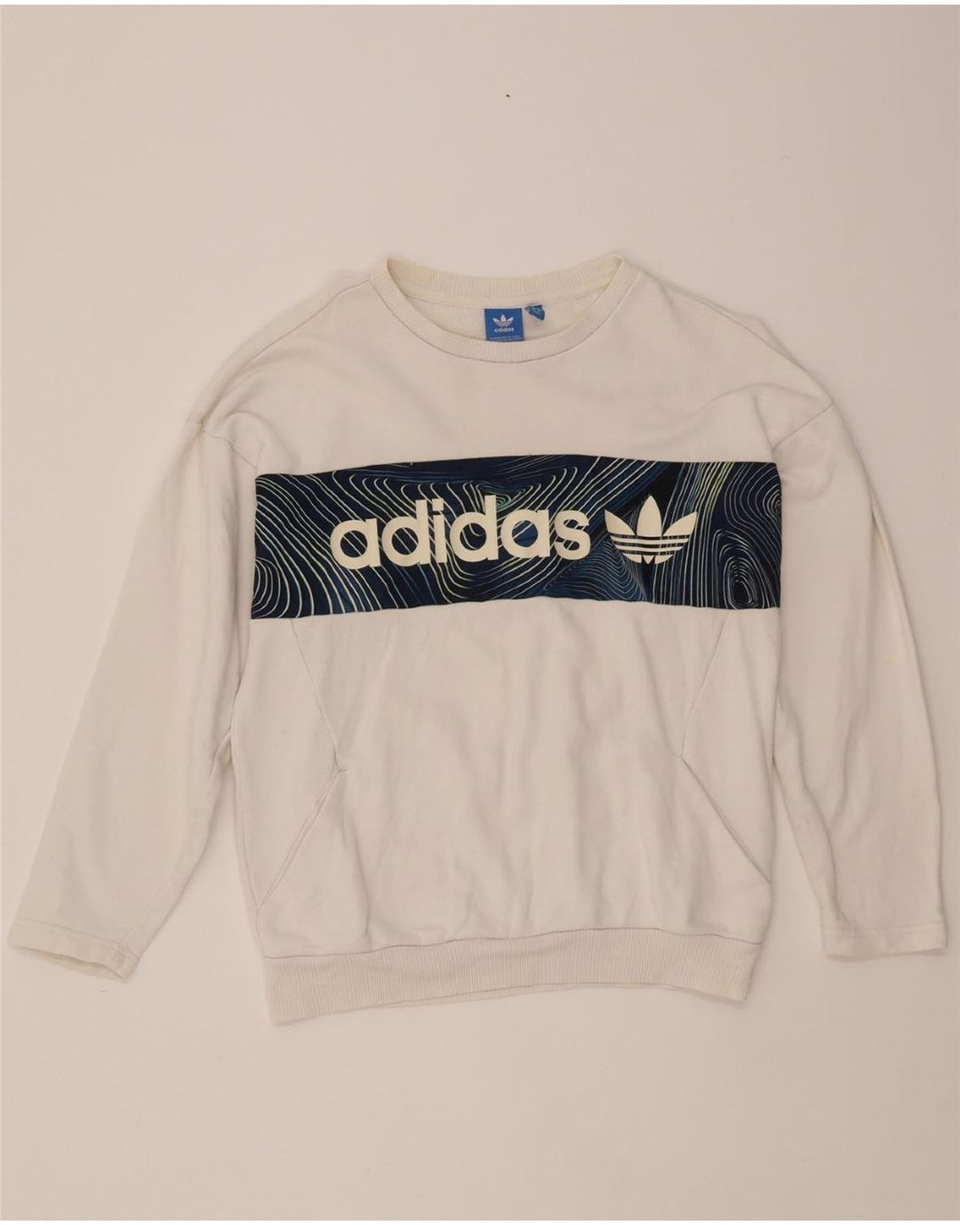 ADIDAS Womens Oversized Sweatshirt Jumper UK 8 Small  White Colourblock Vintage Adidas and Second-Hand Adidas from Messina Hembry 