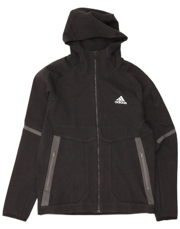 Adidas Męski sweter z kapturem i zamkiem błyskawicznym Średni czarny, bawełniany, z blokami kolorów
