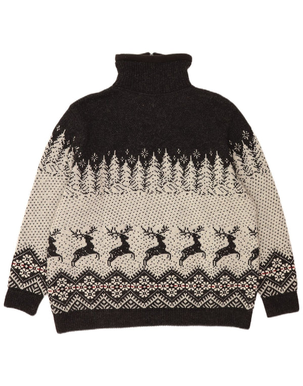 Vintage męski sweter z zamkiem błyskawicznym 2XL, czarny Fair Isle Wool