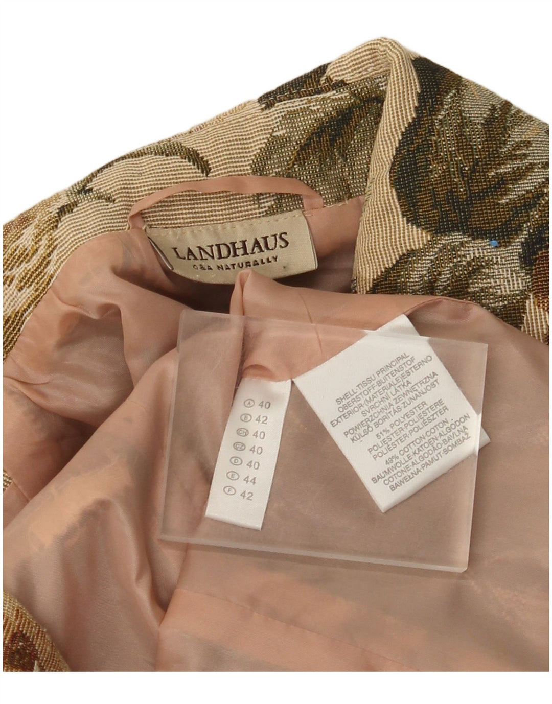 Damska marynarka Landhaus z zamkiem błyskawicznym EU 40, średni beżowy kwiatowy poliester