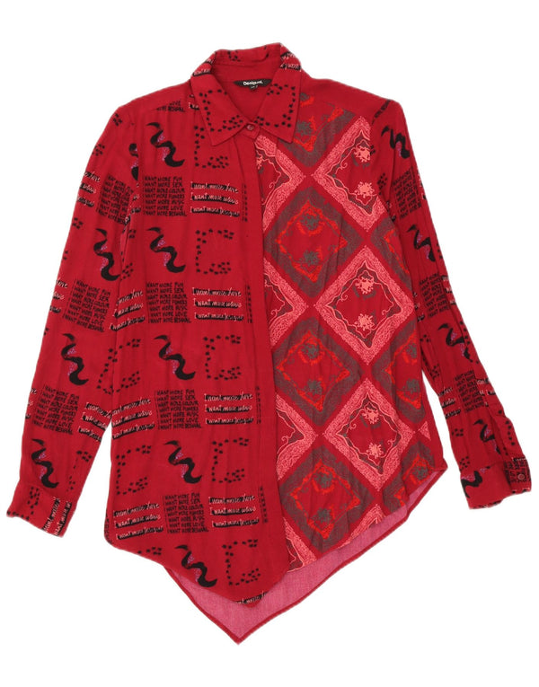 Desigual damska asymetryczna koszula o luźnym kroju UK 6 XS czerwona geometryczna wiskoza