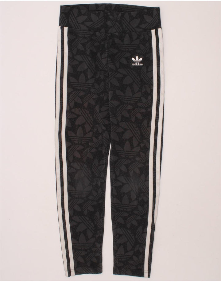 ADIDAS Girls Graphic Leggings 9-10 Years  Grey Vintage Adidas and Second-Hand Adidas from Messina Hembry 
