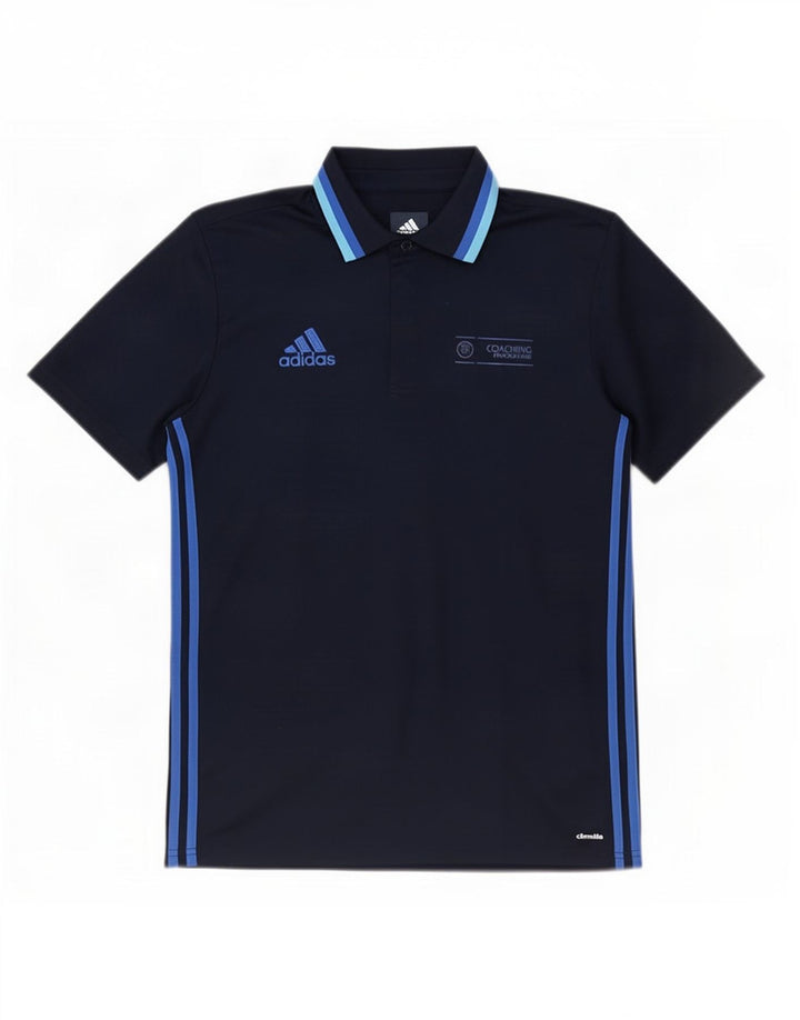 Męska koszulka polo Adidas Climalite, średnia, granatowa, poliestrowa w paski