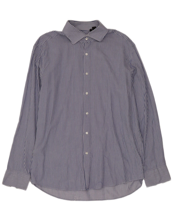 Koszula męska Hugo Boss, rozmiar 43 17 XL, niebieska bawełna w prążki