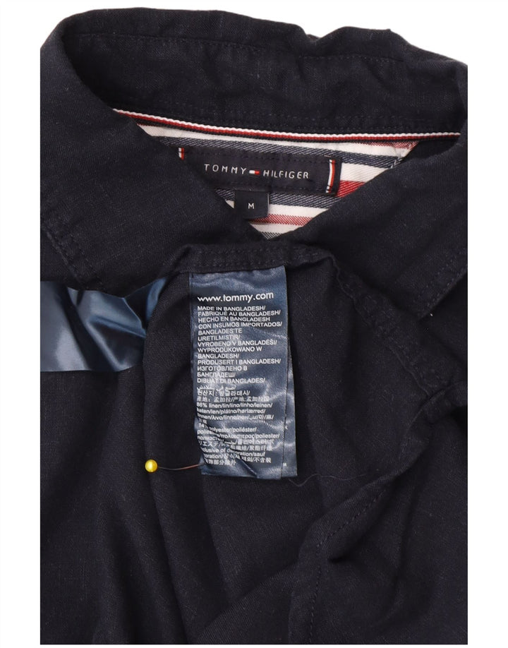 Męska koszula z krótkim rękawem Tommy Hilfiger, średnio granatowa, lniana