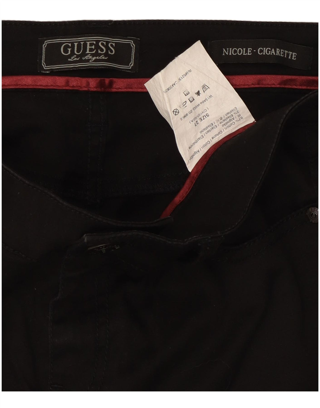 Guess Damskie Cigarette Slim Jeansy W27 L30 Czarne Bawełniane