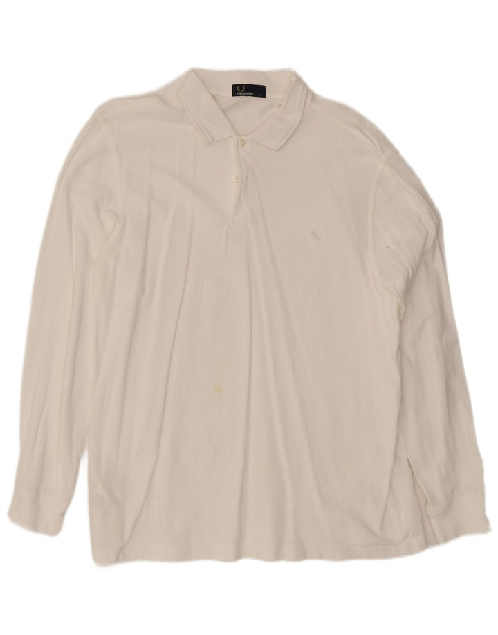 Męska koszulka polo z długim rękawem Fred Perry, duża, biała, bawełniana