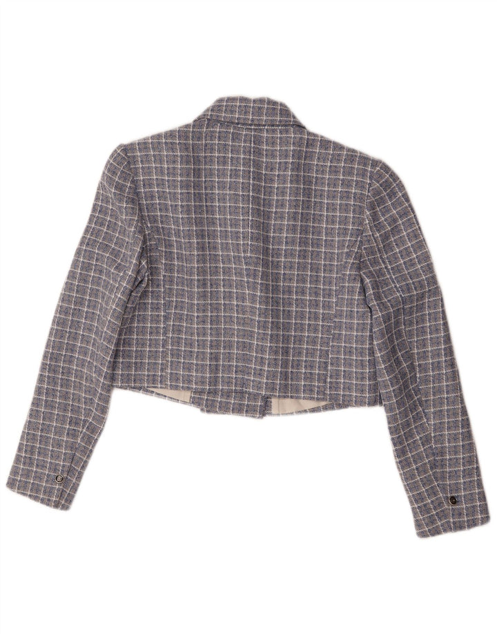 Damska marynarka Zara Crop Double Breasted Jacket UK 14 w średnią niebieską kratkę