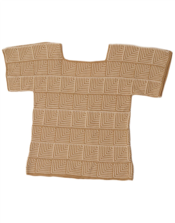 Sweter damski w stylu vintage z abstrakcyjnym wzorem UK 10 Small Beige