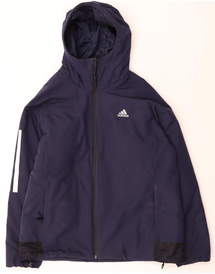 Męska kurtka wiatrówka Adidas z kapturem UK 40, duża granatowa, poliestrowa