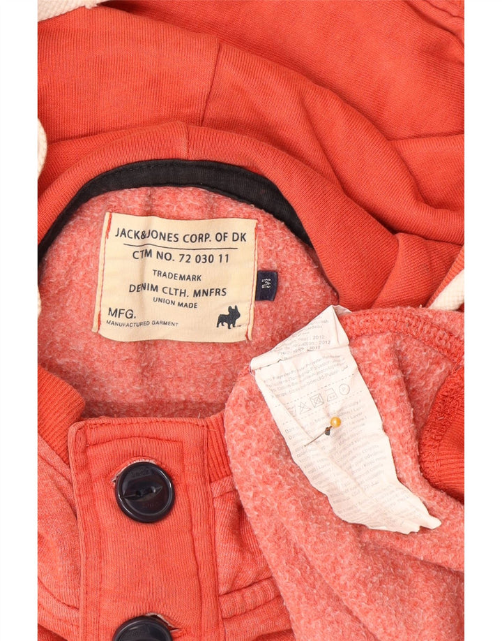 Męski sweter z kapturem Jack & Jones z grafiką, zapinany na guziki, średni czerwony poliester