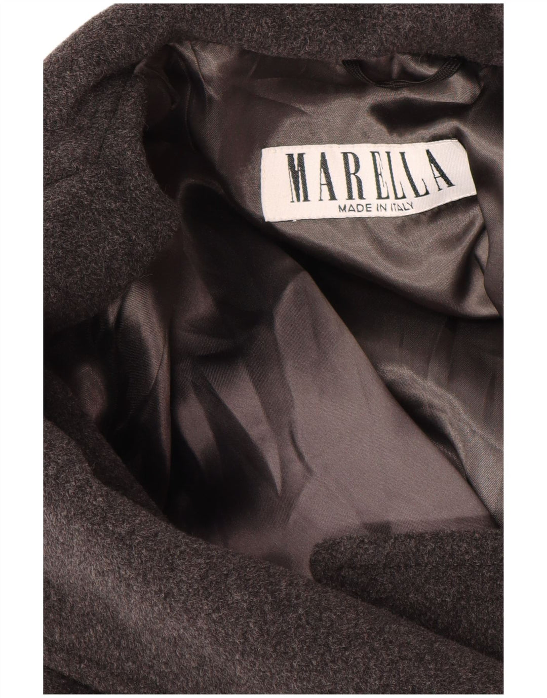 MARELLA Damski płaszcz dwurzędowy UK 14, duży, szary, z dziewiczej wełny