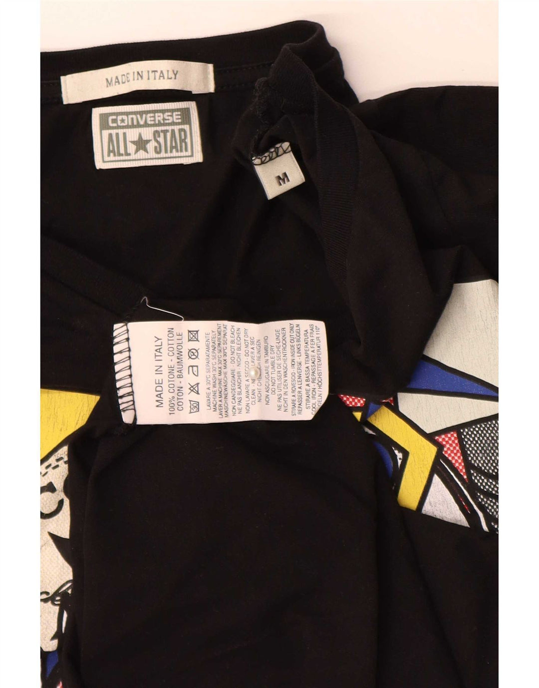 Converse Damski graficzny top z długim rękawem UK 12, średni czarny, bawełniany