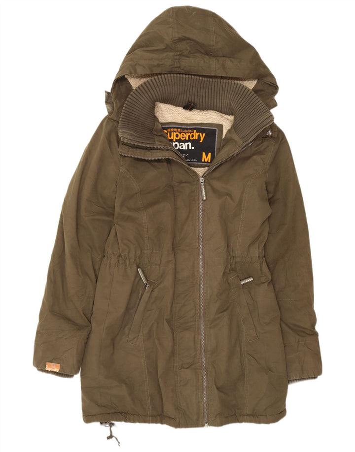 Damska kurtka parka z kapturem Superdry UK 14, średni khaki, poliester