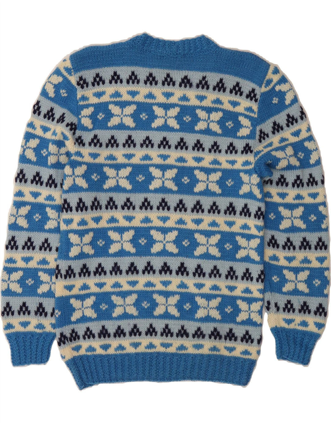 Męski sweter z okrągłym dekoltem w stylu VINTAGE, mały niebieski Fair Isle