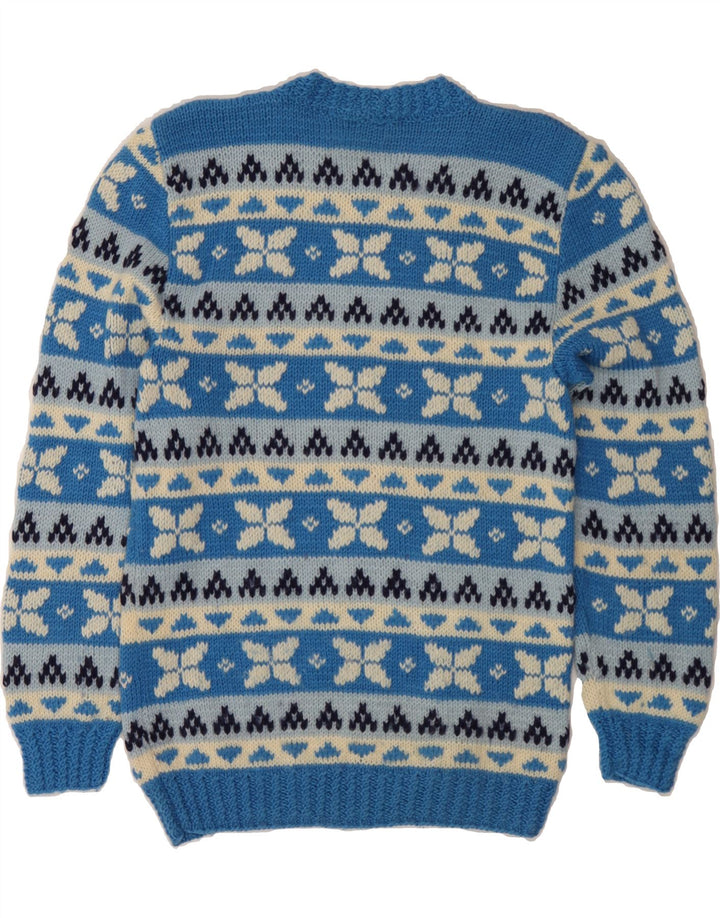 Męski sweter z okrągłym dekoltem w stylu VINTAGE, mały niebieski Fair Isle