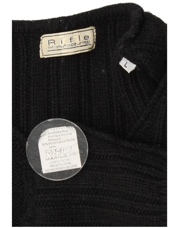 Męski sweter karabinowy z dekoltem w kształcie litery V, duży, czarny akryl