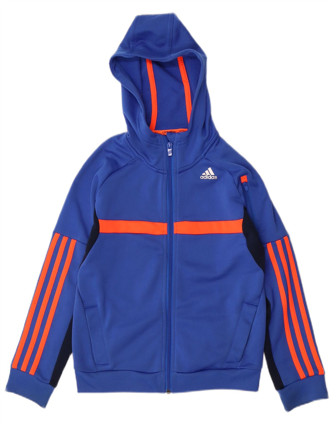Chłopięcy sweter ADIDAS Climalite z kapturem i zamkiem, 9-10 lat, niebieski, z blokami kolorów