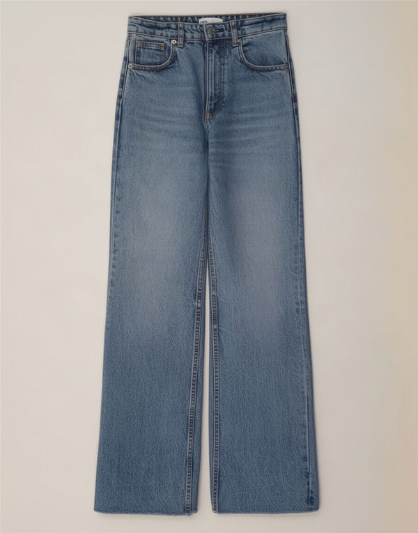 Damskie jeansy z szeroką nogawką Zara EU 34 2XS W24 L33 Niebieskie bawełniane