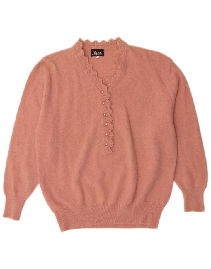 Sweter damski w stylu vintage z guzikami pod szyją IT 52 2XL Różowa Angora