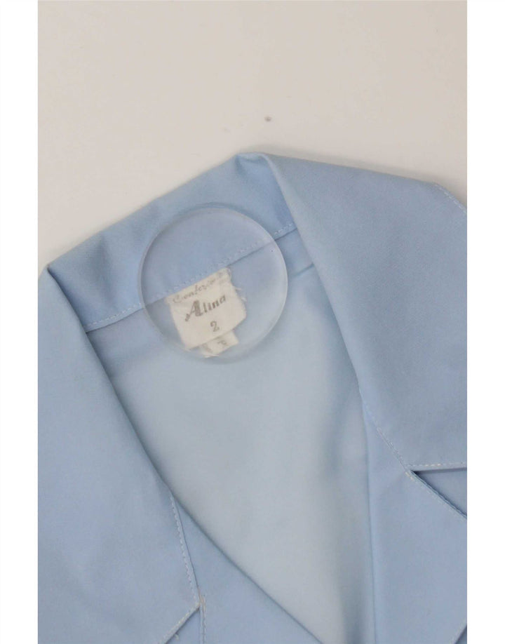 Bluzka damska z krótkim rękawem w stylu vintage, UK 14, średni niebieski poliester