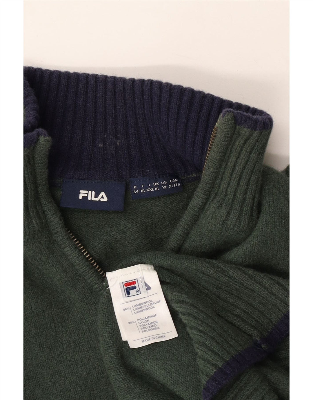 FILA Damski sweter z zamkiem błyskawicznym UK 18 XL Khaki Lambswool