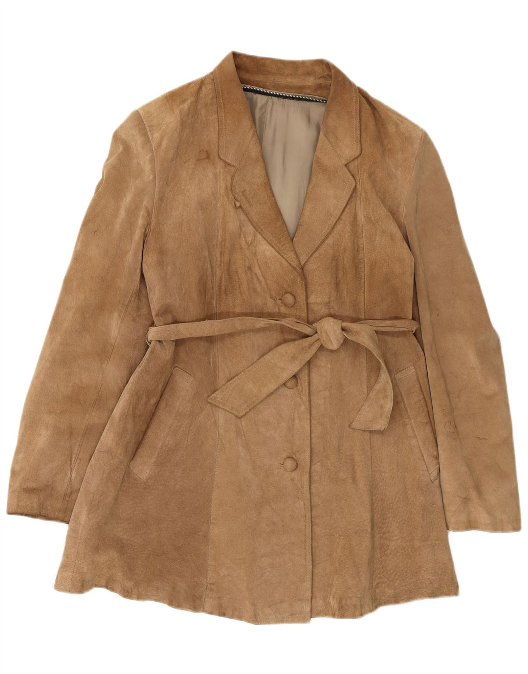 Zamszowy płaszcz damski w stylu vintage UK 14 średni beż