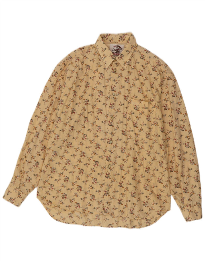 Koszula męska w stylu vintage, średnia, żółta, bawełniana w kwiaty