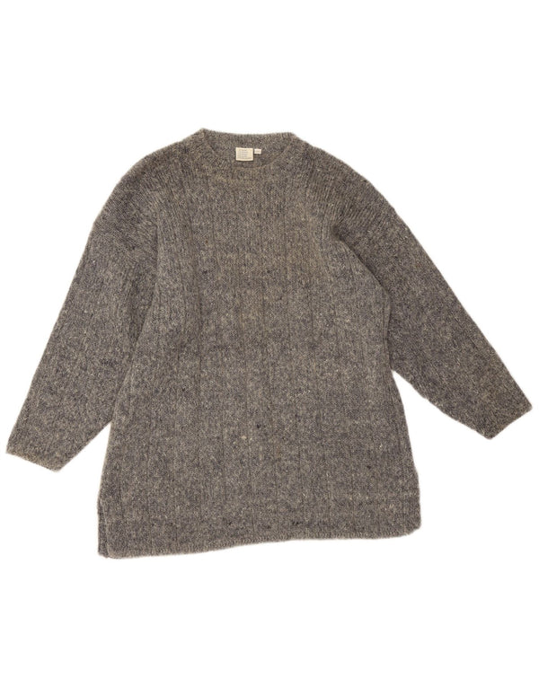 Vintage damski sweter z okrągłym wycięciem pod szyją UK 16, duży, szary jedwab