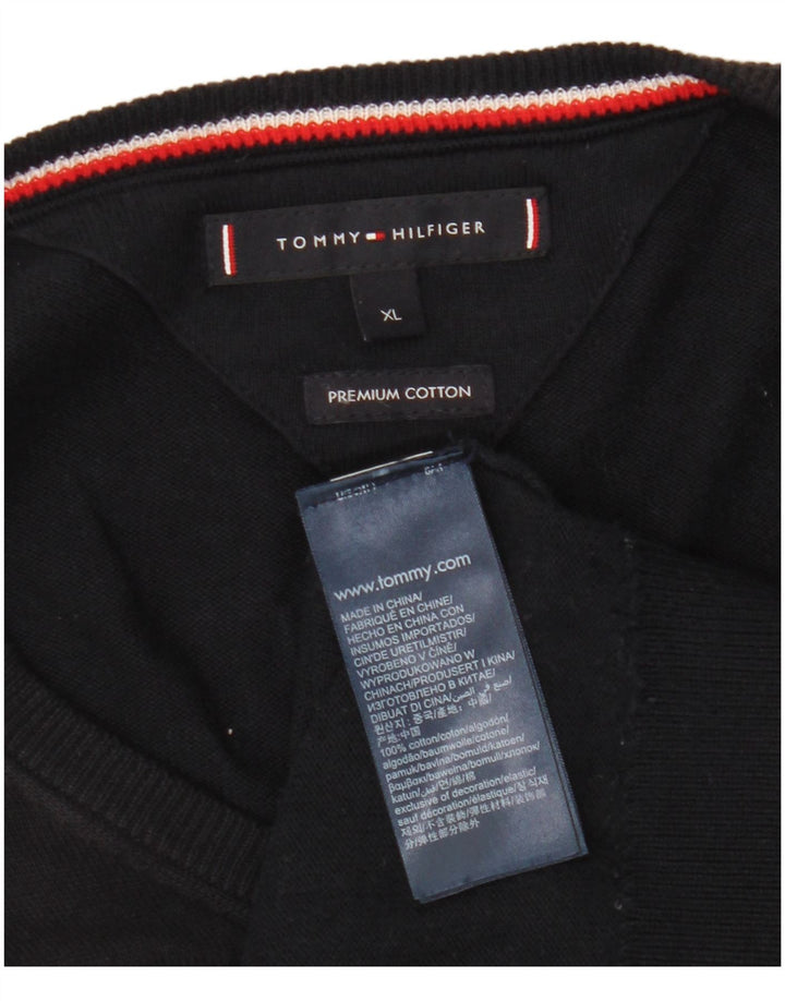 TOMMY HILFIGER Męski sweter z dekoltem w kształcie litery V, XL, granatowy, bawełniany
