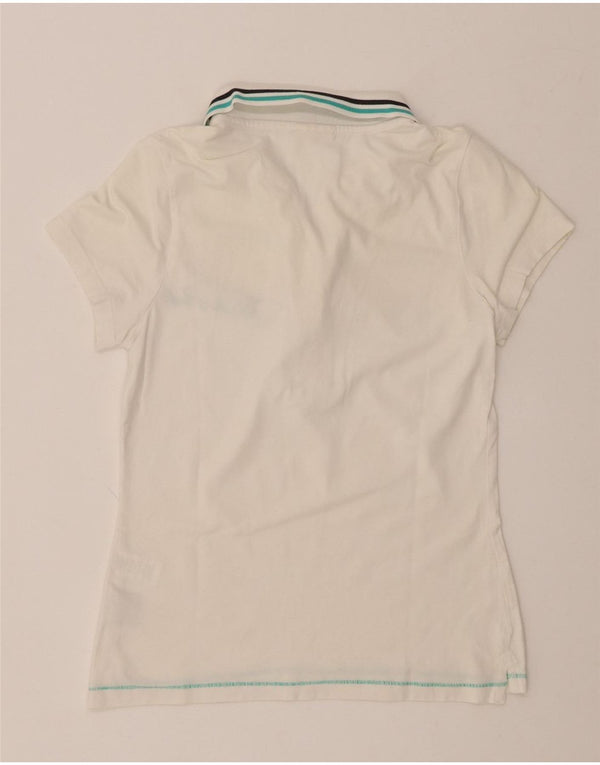 THINK PINK Womens Graphic Polo Shirt UK 8 Small White Cotton