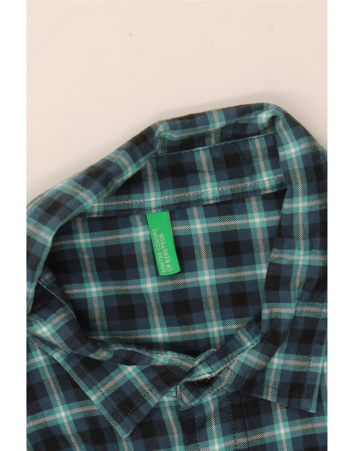 Męska wysoka koszula flanelowa Benetton, duża, granatowa kratka