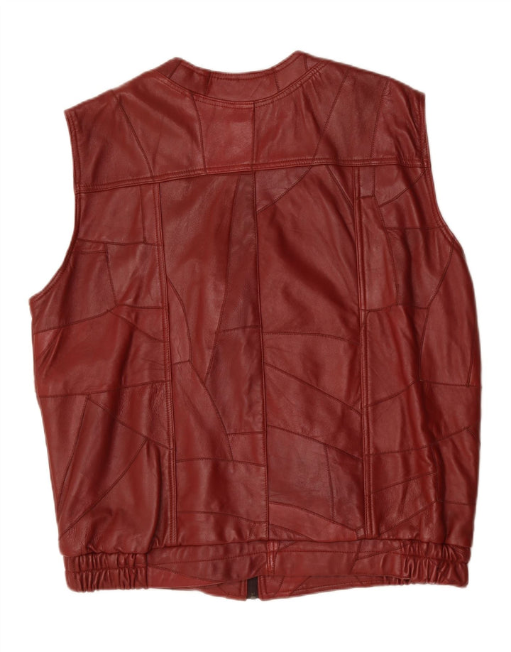 Skórzana kamizelka męska w stylu vintage UK 44 2XL Burgundowa patchworka