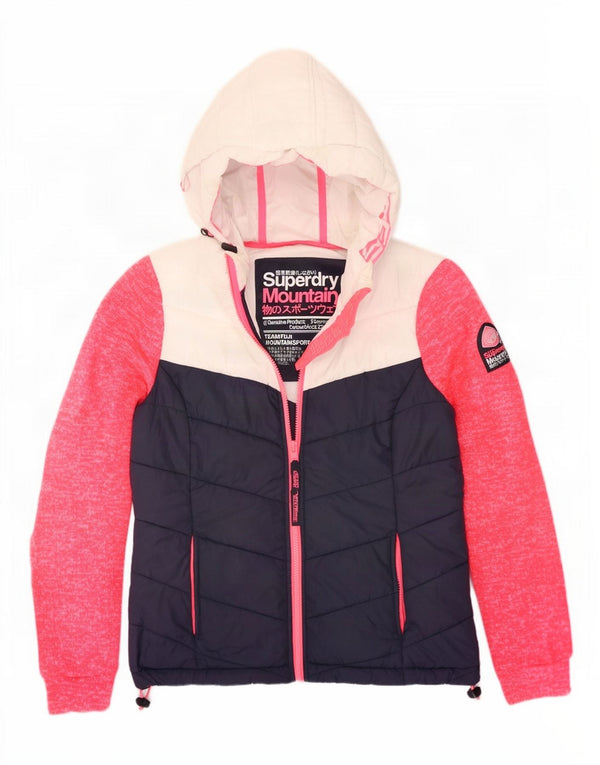 Damska ocieplana kurtka z kapturem Superdry UK 12, średni granat, blok kolorów