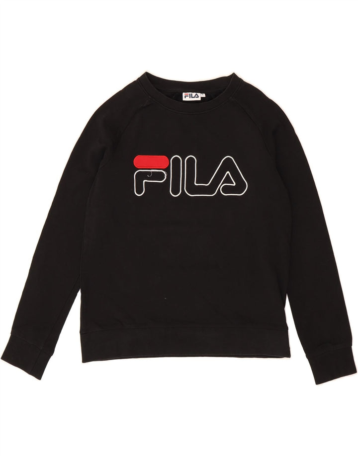 FILA Womens Graphic Sweatshirt Jumper UK 10 Small Black Vintage Fila and Second-Hand Fila from Messina Hembry 