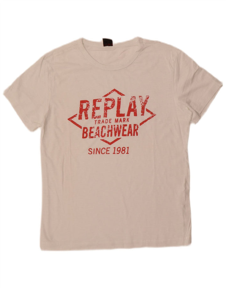 Męski T-shirt z grafiką Replay, mały, biały