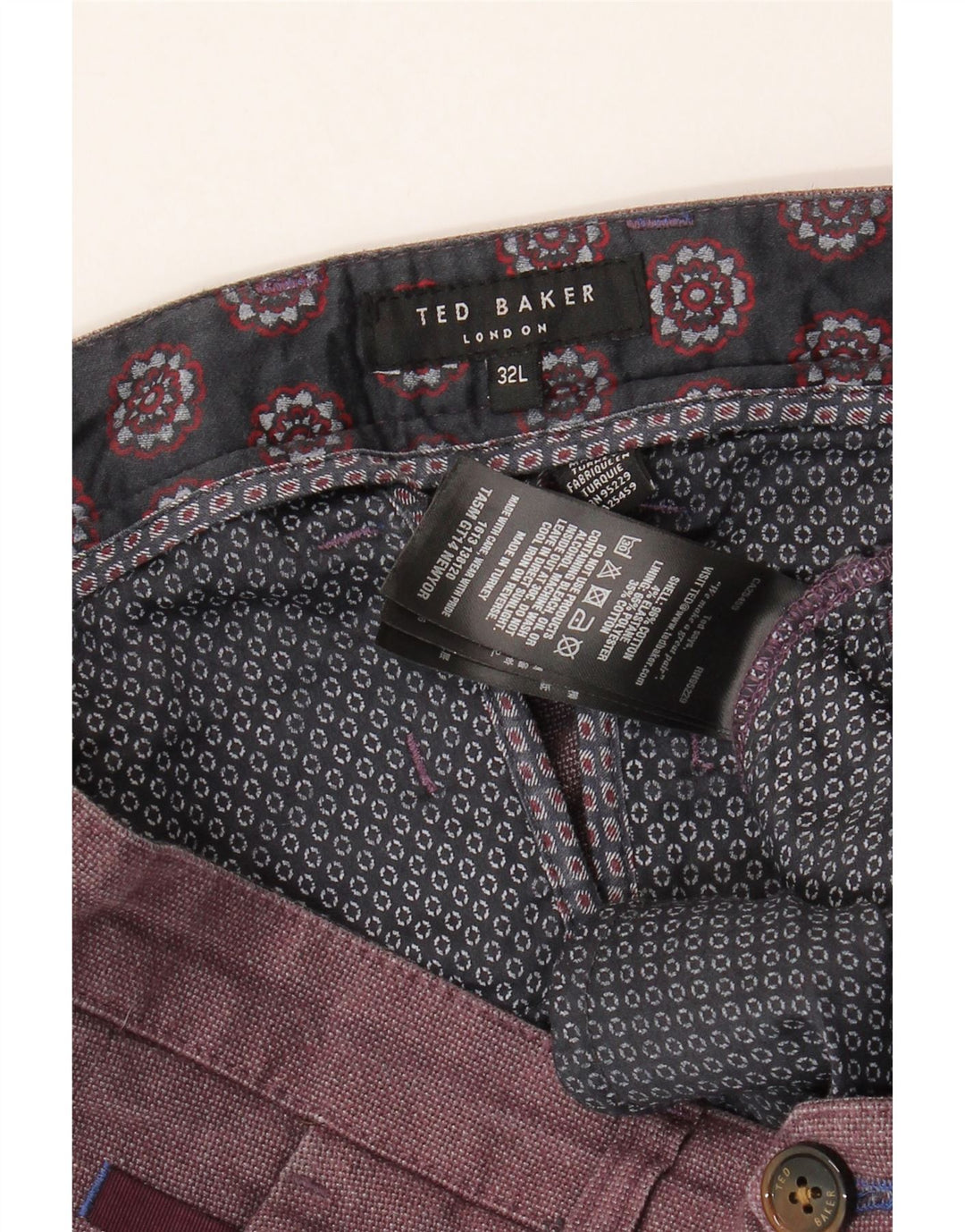 Męskie spodnie garniturowe Ted Baker W32 L32 Bordowa bawełna